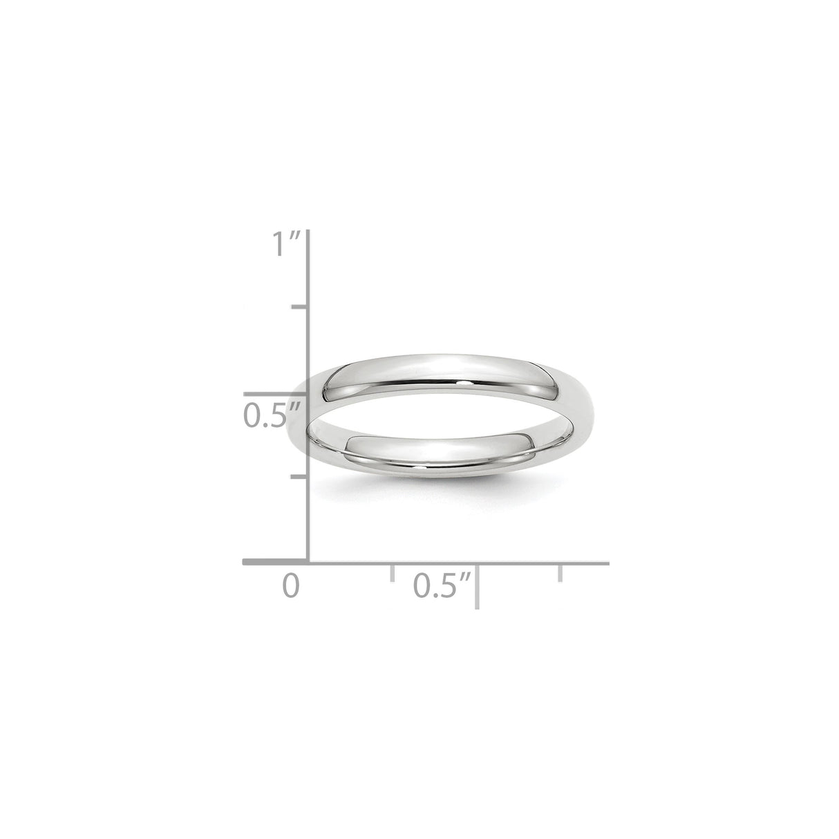 White Gold Comfort Fit wedding band ring shown for scale