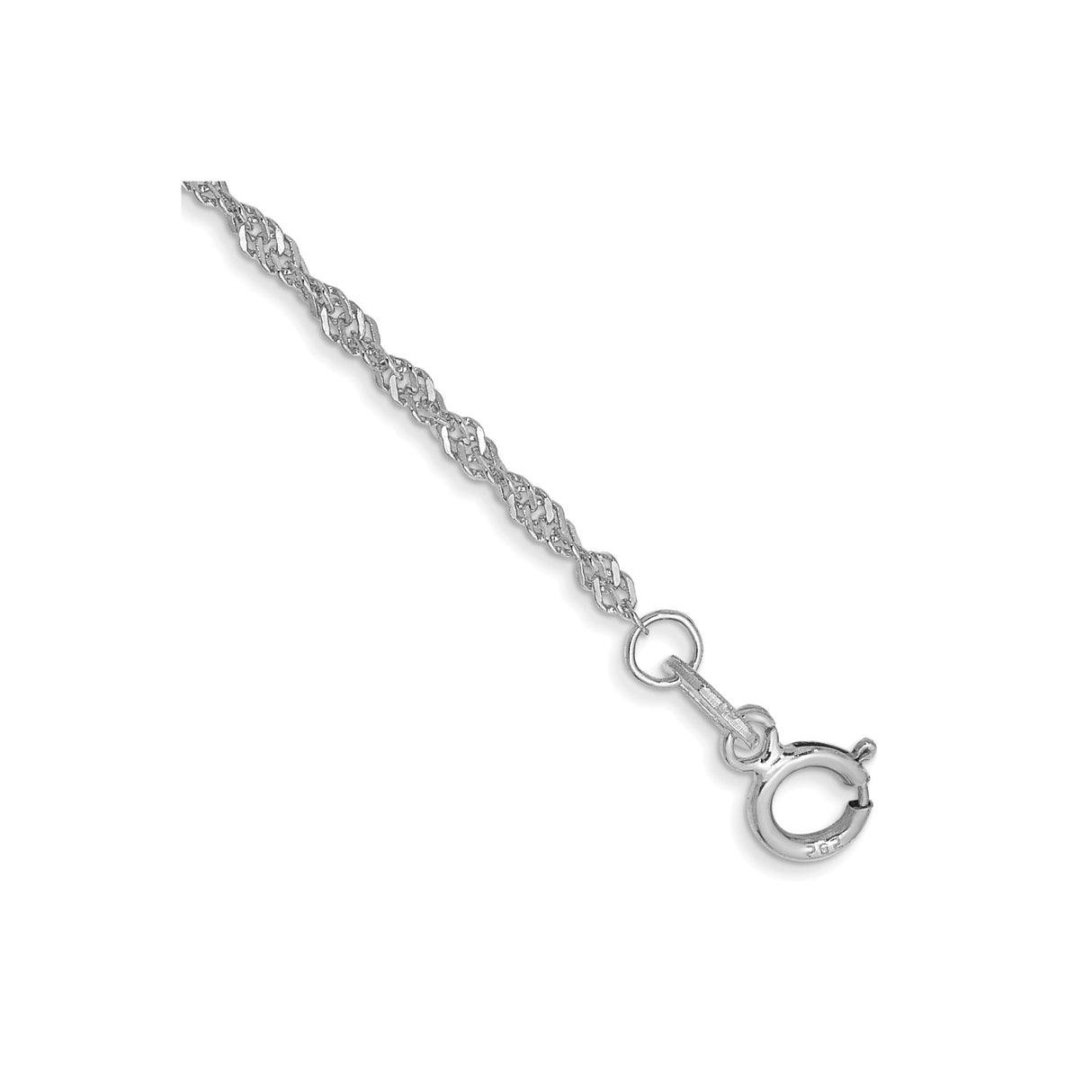 14K White Gold 1.4 mm Singapore Chain Bracelet, Polished detail view