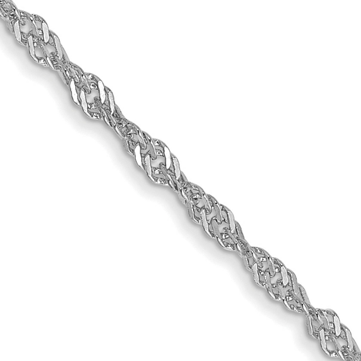 14K White Gold 1.4 mm Singapore Chain Necklace, Polished detail view