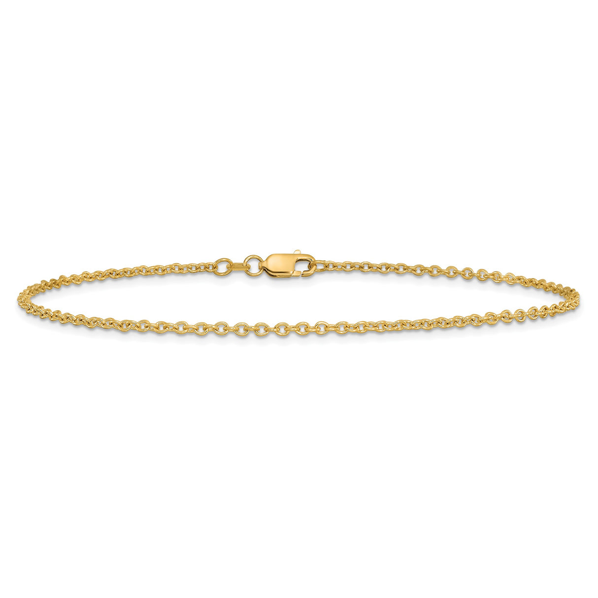 14K Yellow Gold 1.8 mm Polished Chain Anklet, Solid