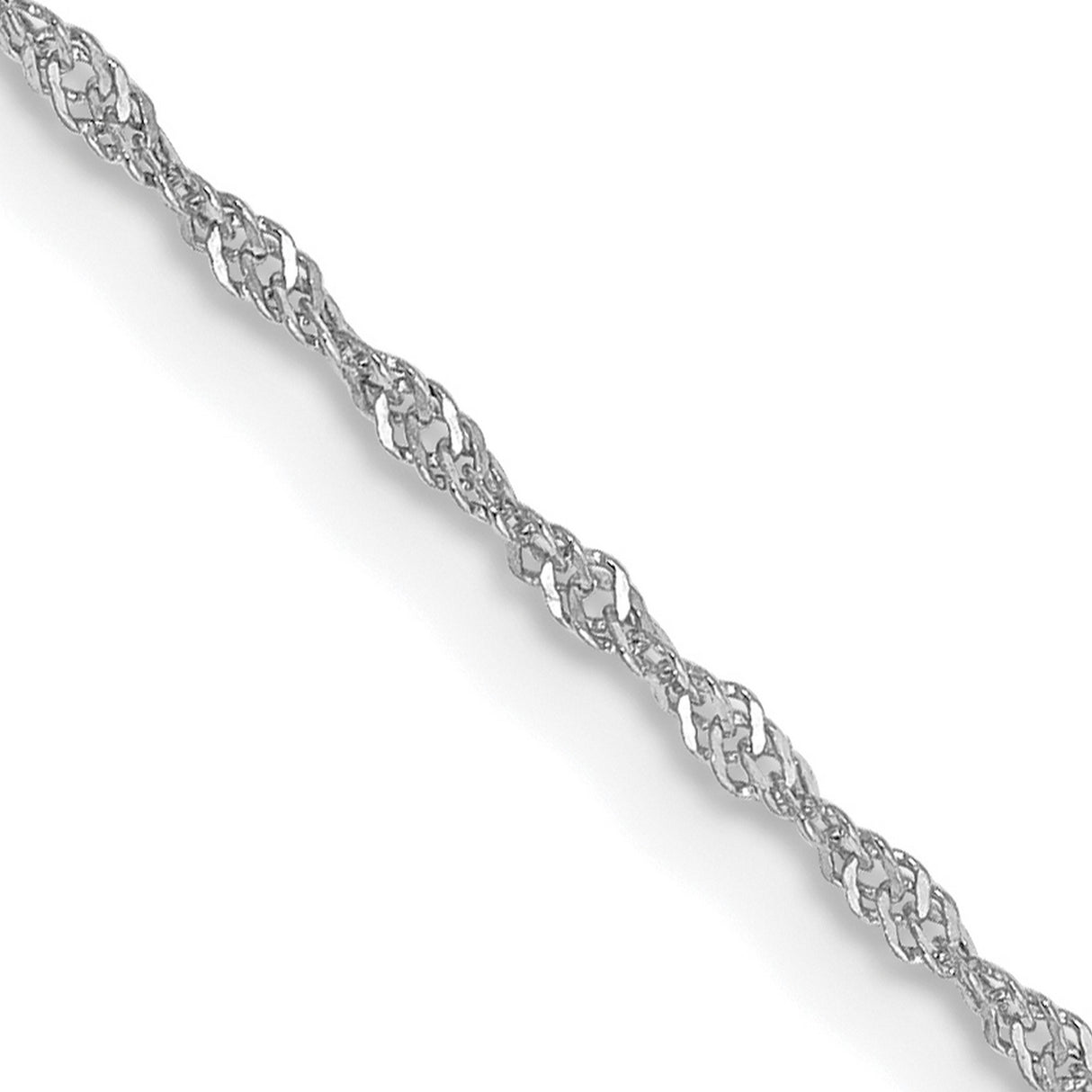 14K White Gold 1.1 mm Singapore Chain Necklace, Polished detail view