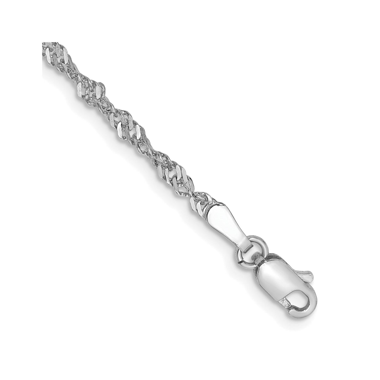 14K White Gold 2 mm Singapore Chain Bracelet, Polished
