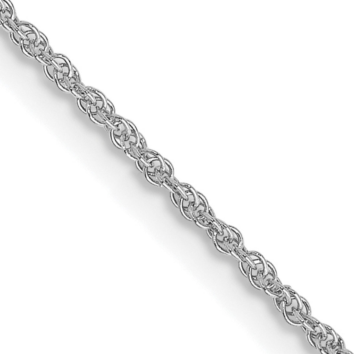 14K White Gold 1.1 mm Rope Chain Necklace, Polished detail view