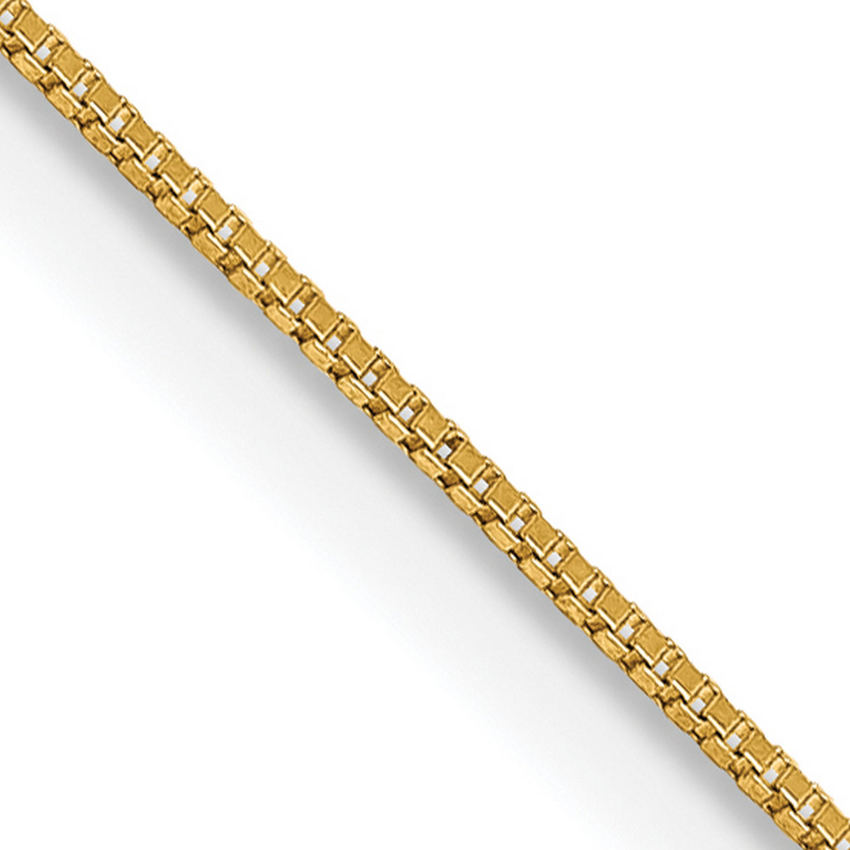 14K Yellow Gold 0.5 mm Box Chain Necklace, Polished detail view