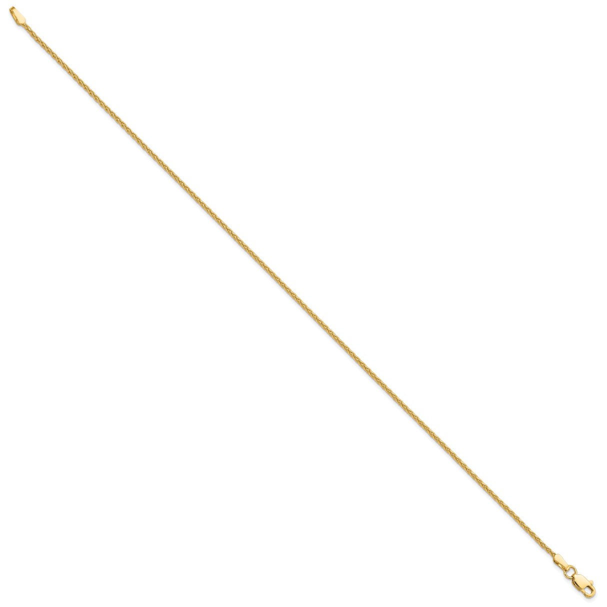 14K Yellow Gold 1.5 mm Polished Chain Bracelet, Solid alternate angle