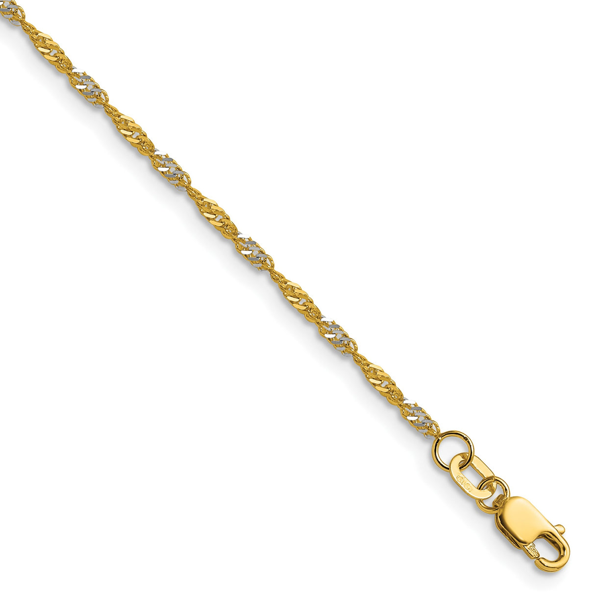 14K Yellow Gold 1.65 mm Singapore Chain Bracelet, Polished shown for scale