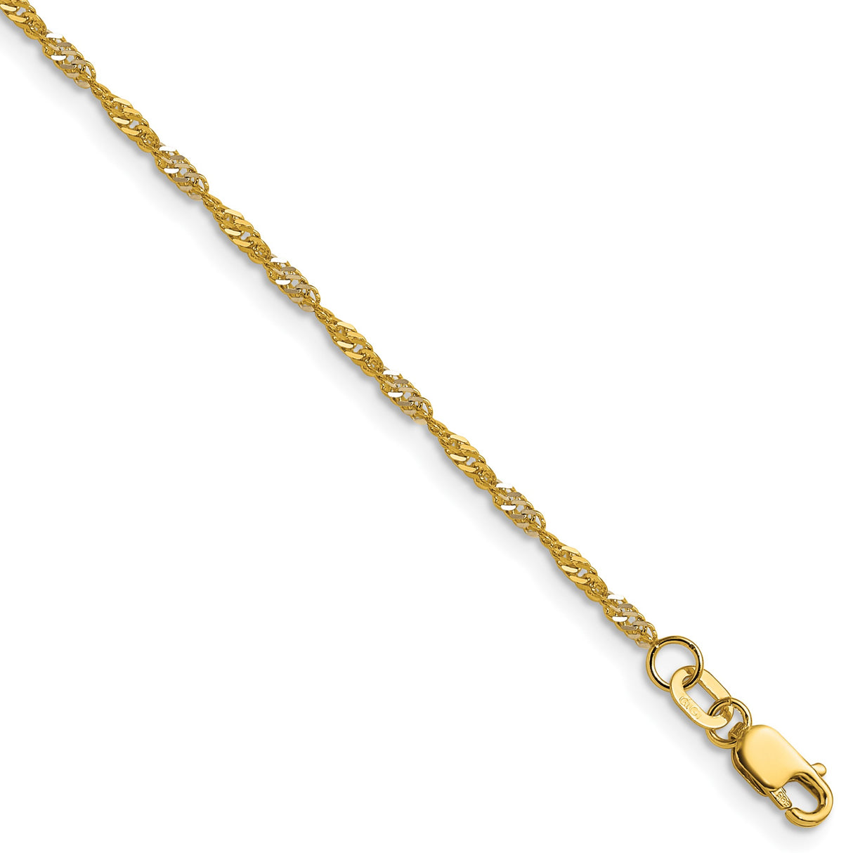 14K Yellow Gold 1.65 mm Singapore Chain Necklace, Polished detail view