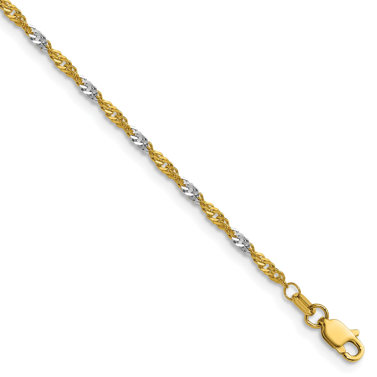 14K Yellow Gold 1.9 mm Singapore Chain Bracelet, Polished shown for scale