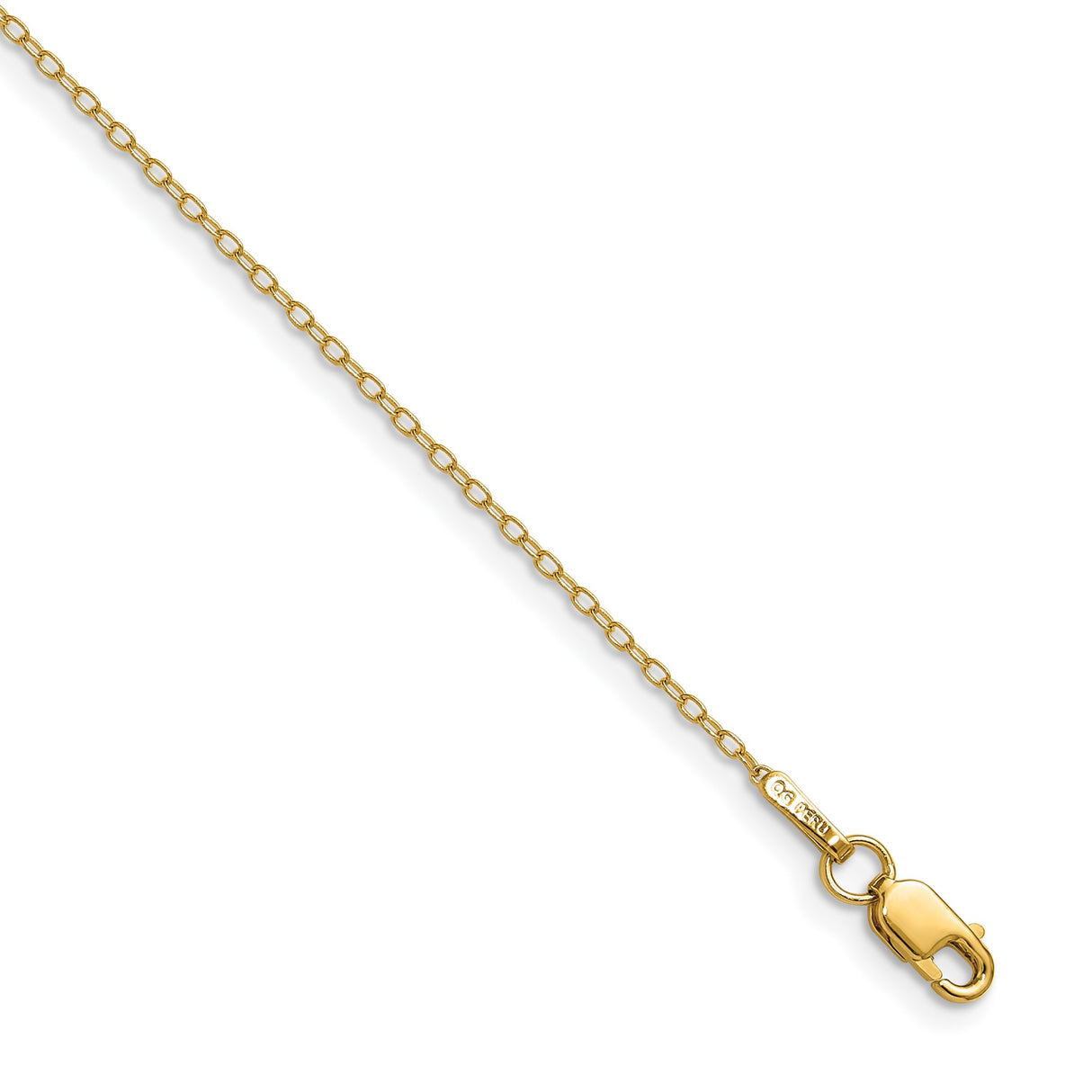 14K Yellow Gold 0.8 mm Polished Chain Anklet, Solid