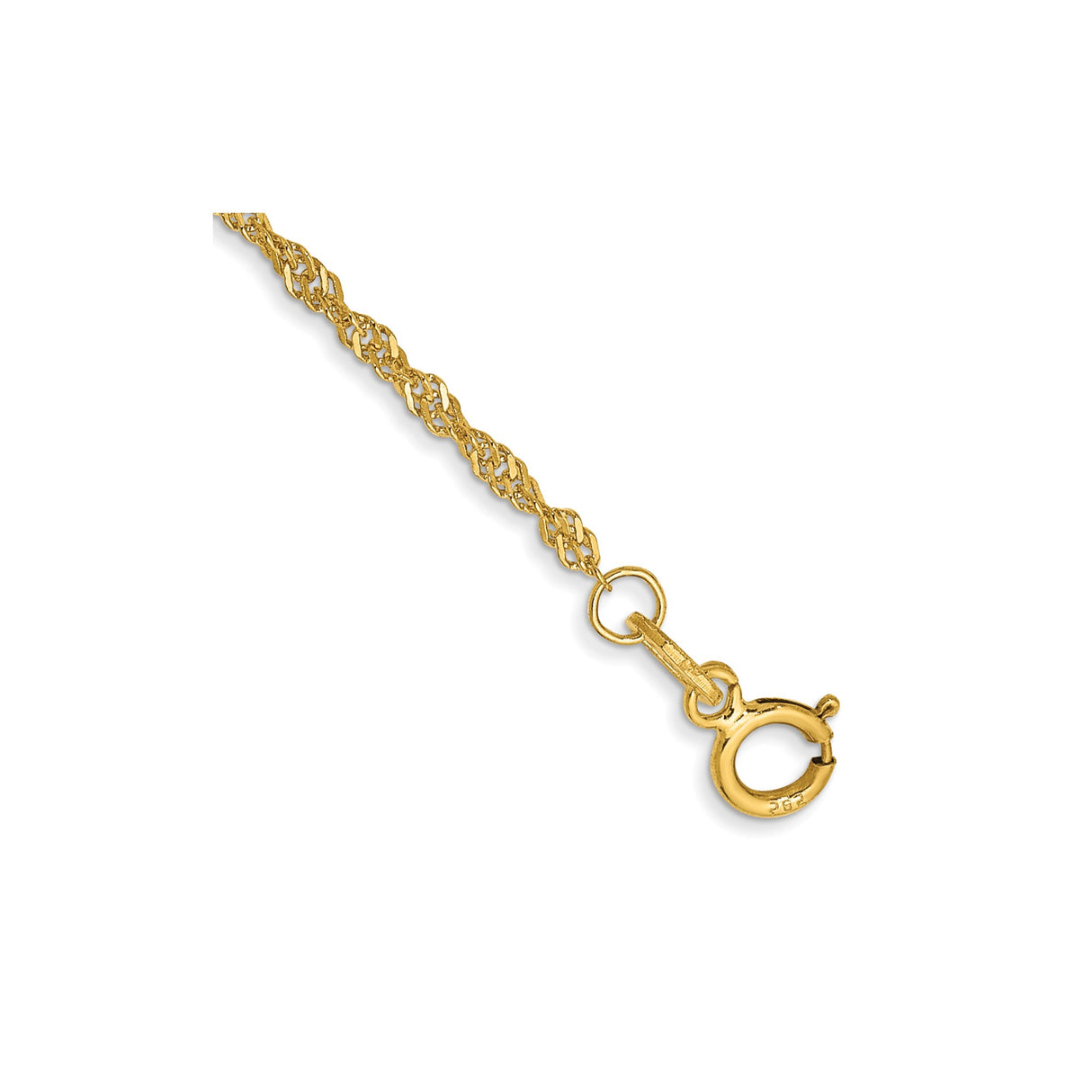 14K Yellow Gold 1.4 mm Singapore Chain Anklet, Polished detail view