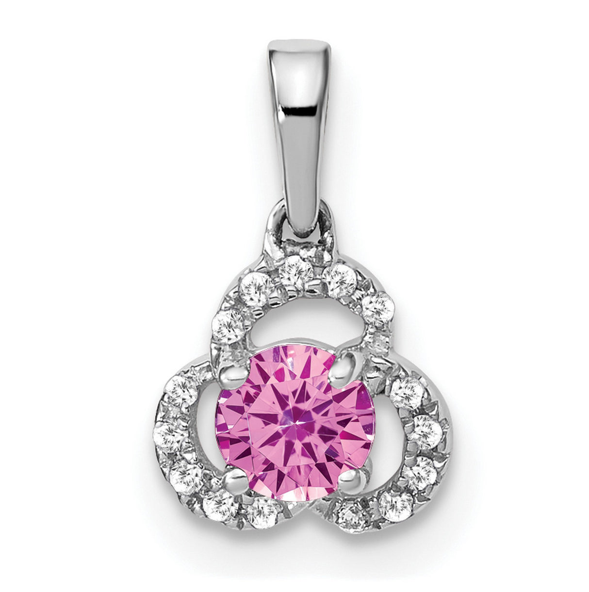 10k White Gold Pendant with Created Pink Sapphire and Diamond Accents, Triquetra Celtic Design