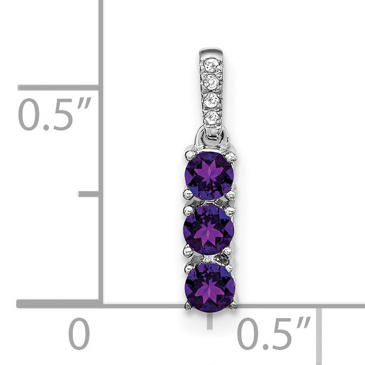 14k White Gold Pendant with Three Round Amethyst Stones and Diamond Bail