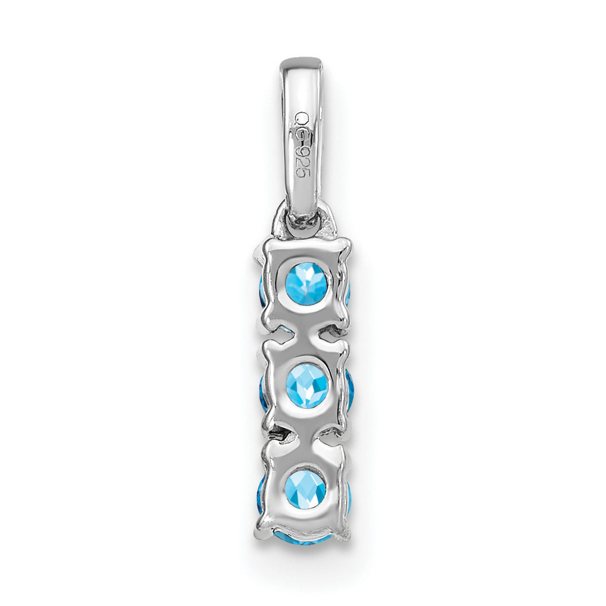3-stone Blue Topaz and Diamond Charm Pendant in Real 14k White Gold
