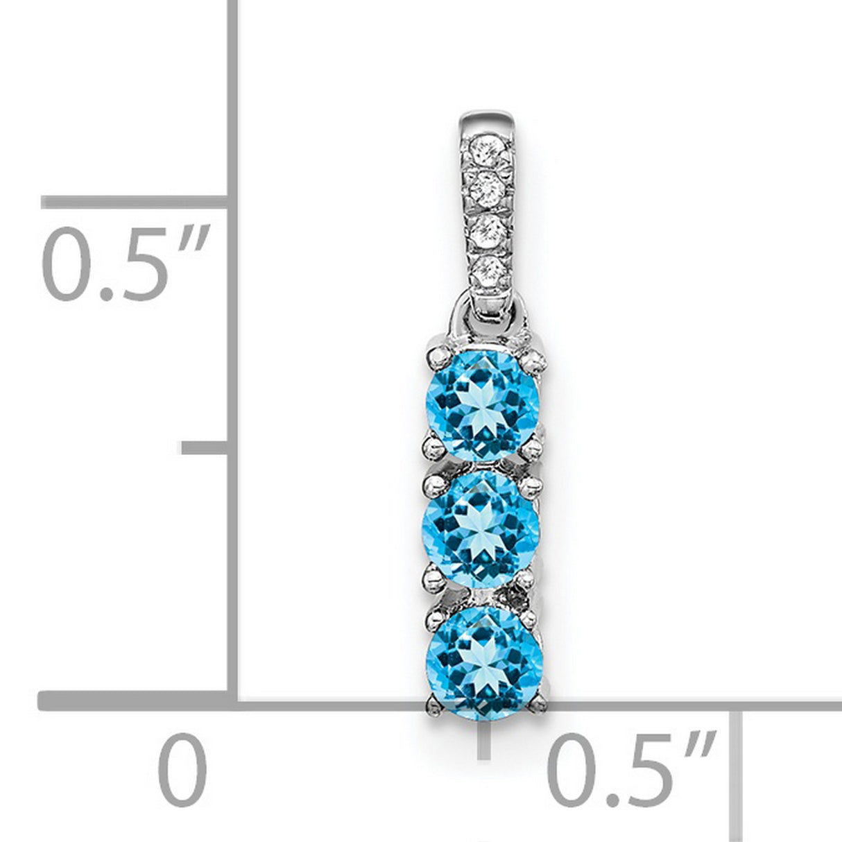 3-stone Blue Topaz and Diamond Charm Pendant in Real 14k White Gold