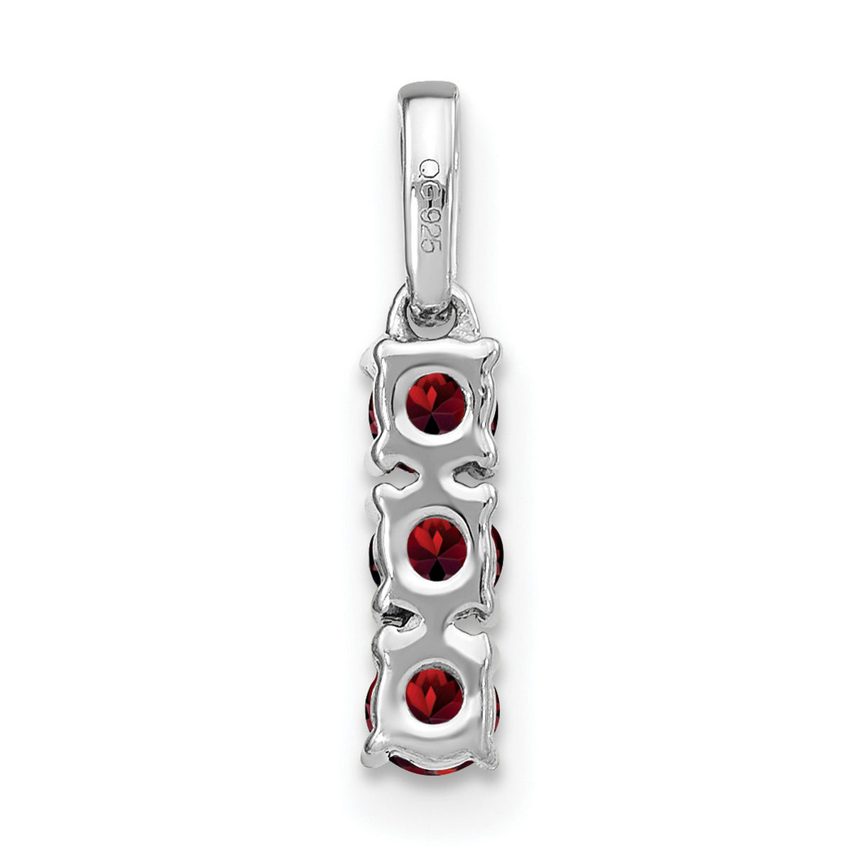 14k White Gold Pendant with Garnet and Diamond Accent, Vertical Trio Drop Design