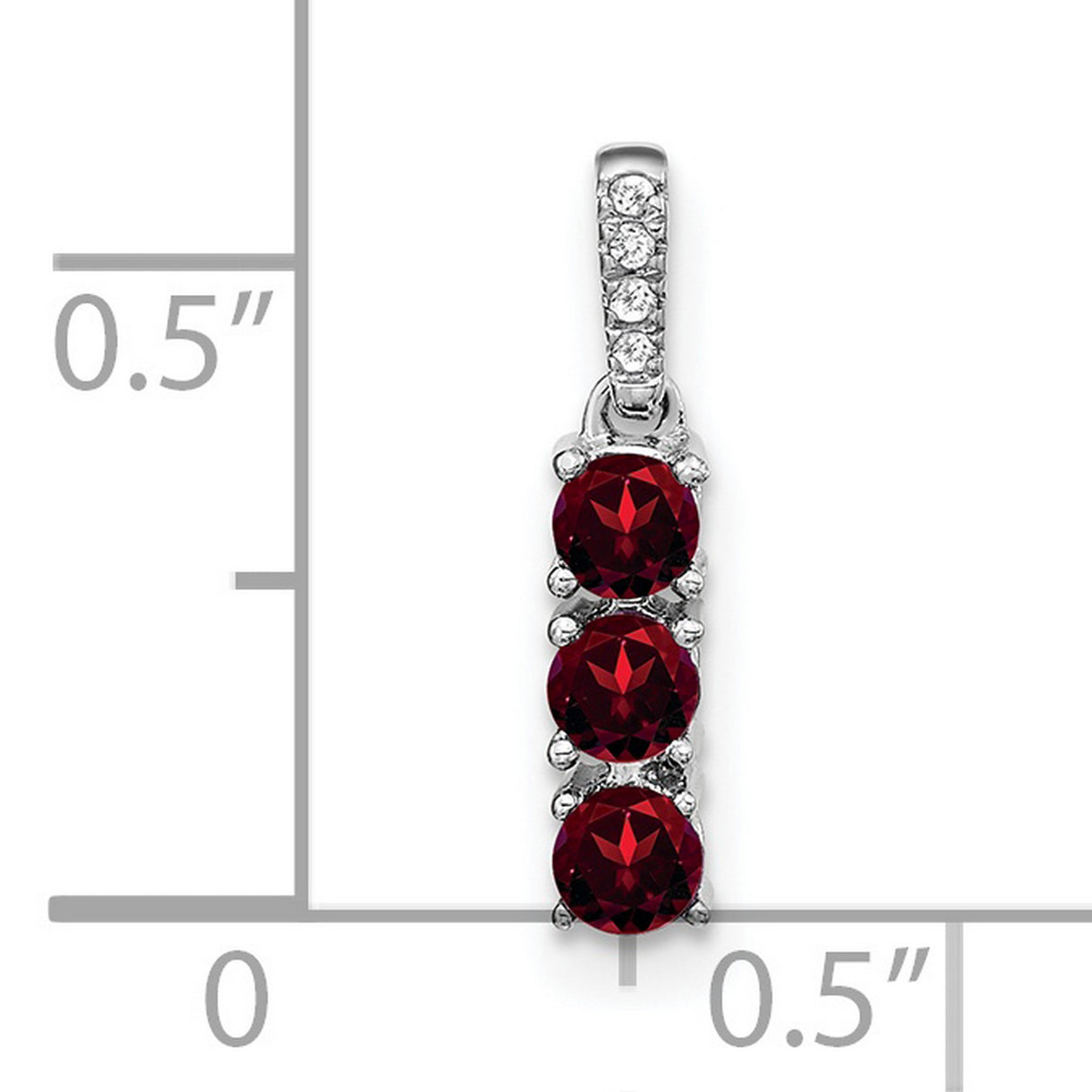14k White Gold Pendant with Garnet and Diamond Accent, Vertical Trio Drop Design