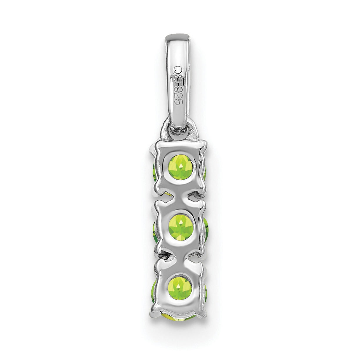 14k White Gold Pendant with Green Peridots, Diamond Accented Bail, Three-Stone Vertical Design