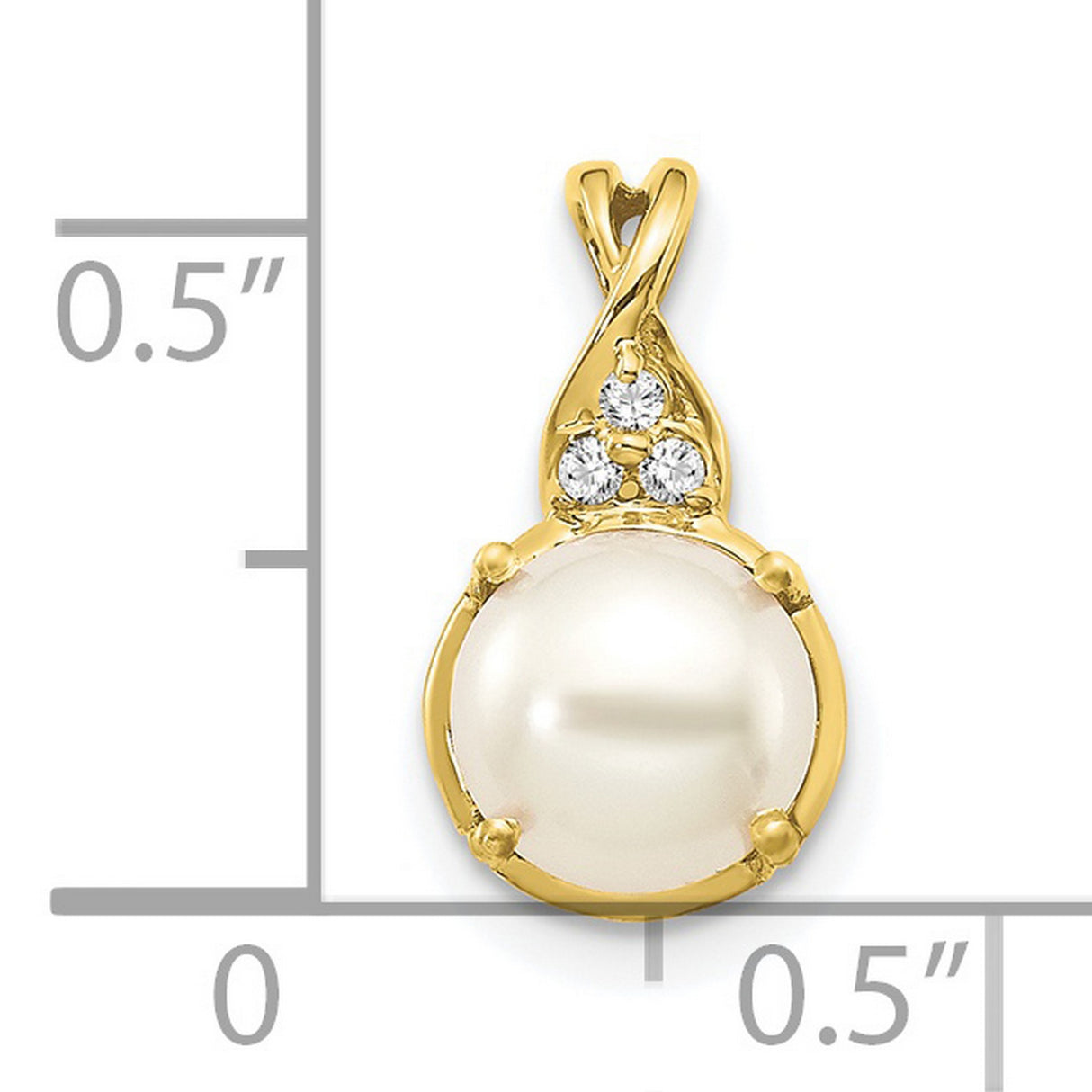10k Yellow Gold Pendant with White Pearl and Diamond Accents, Floral Design Charm