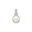 14k White Gold Pendant with Cultured Pearl and Diamond Accents, Floral Design