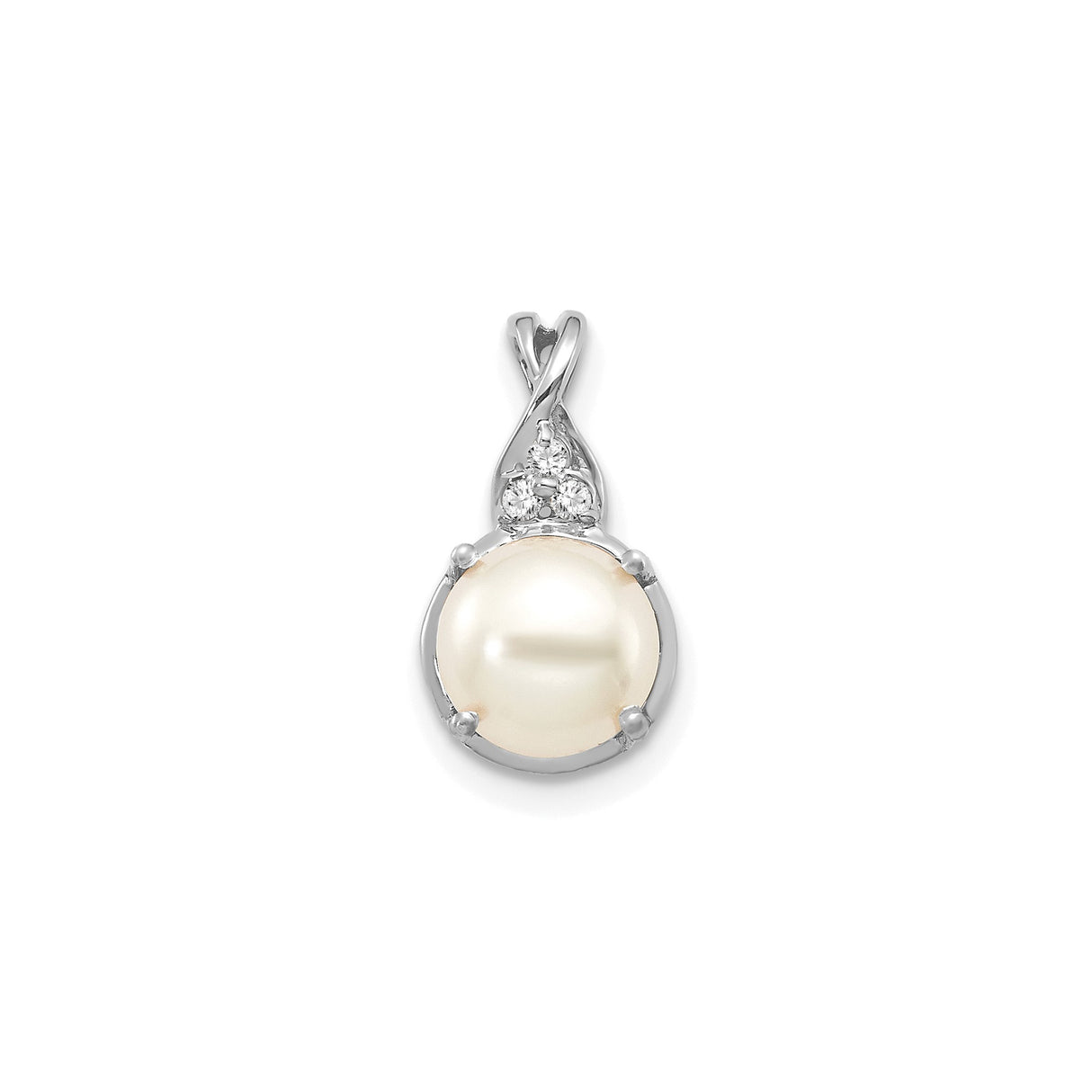 14k White Gold Pendant with Cultured Pearl and Diamond Accents, Floral Design