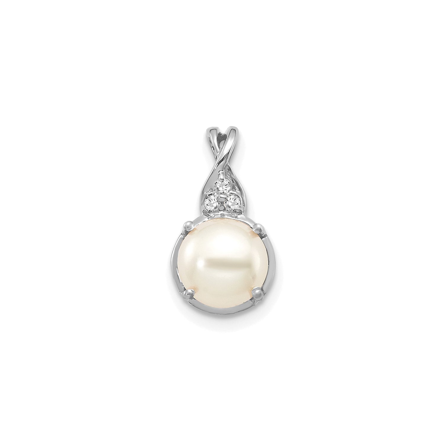 14k White Gold Pendant with Cultured Pearl and Diamond Accents, Floral Design