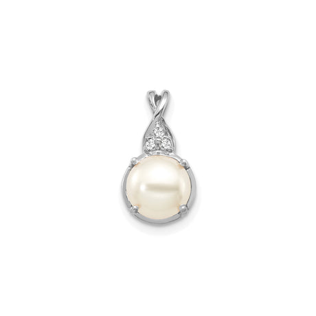 14k White Gold Pendant with Cultured Pearl and Diamond Accents, Floral Design