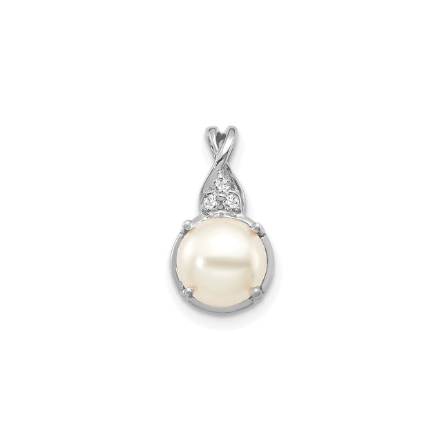 14k White Gold Pendant with Cultured Pearl and Diamond Accents, Floral Design