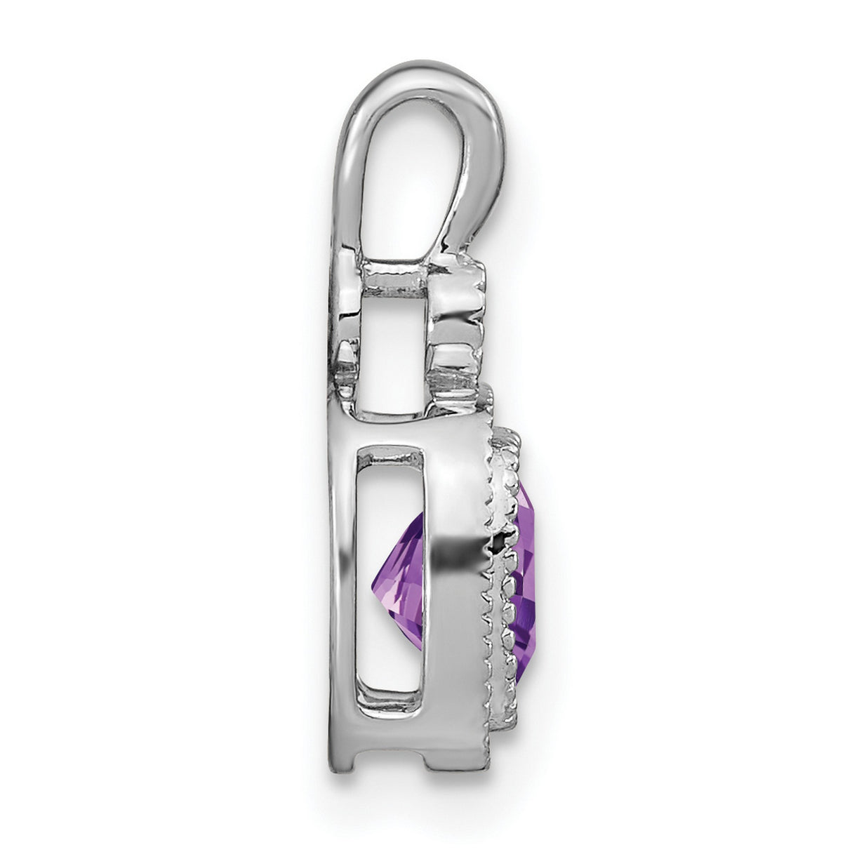 14k White Gold Amethyst Pendant with Diamond Accent, Cushion Cut Halo Style for Women