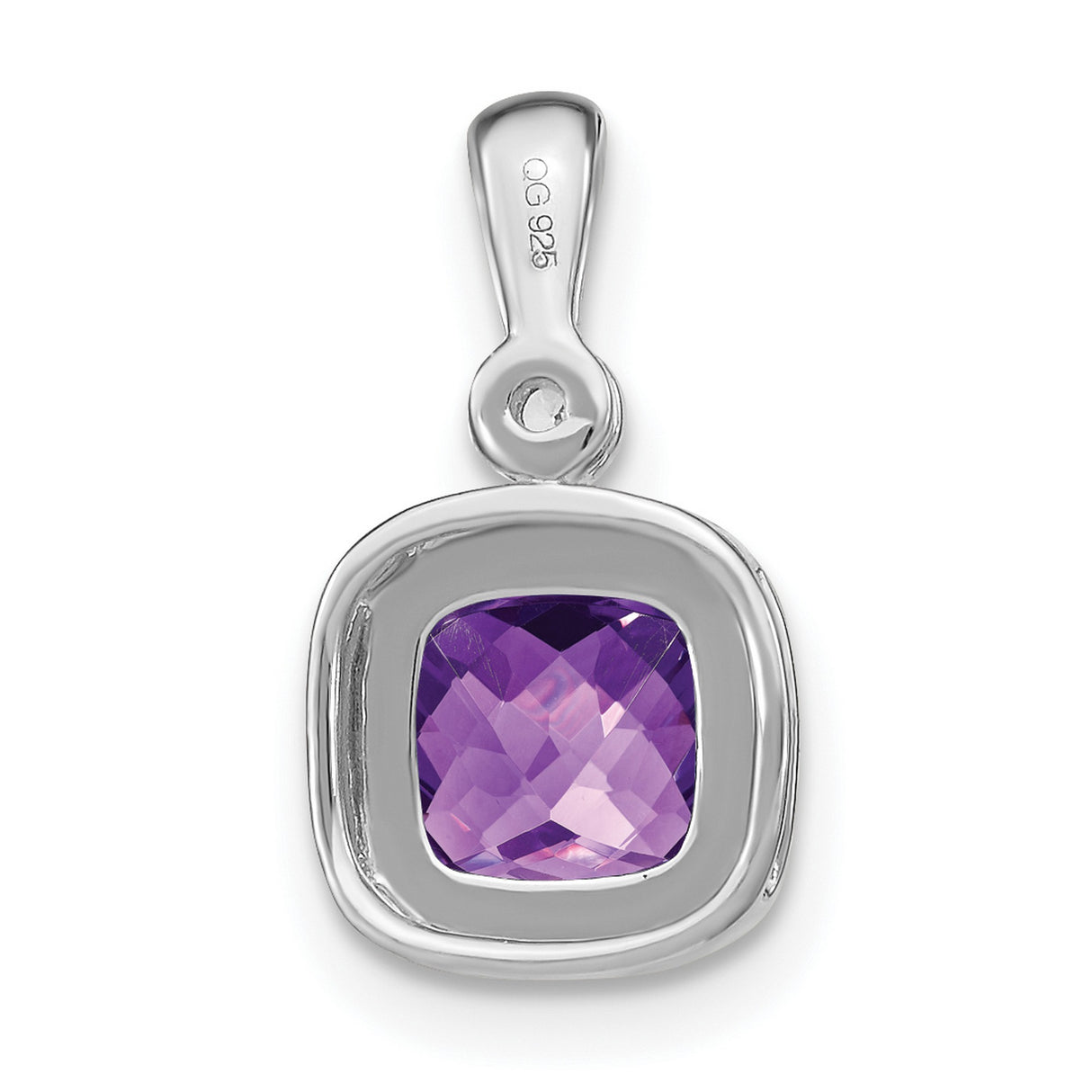 14k White Gold Amethyst Pendant with Diamond Accent, Cushion Cut Halo Style for Women