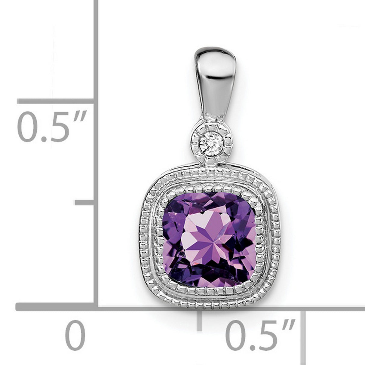 14k White Gold Amethyst Pendant with Diamond Accent, Cushion Cut Halo Style for Women