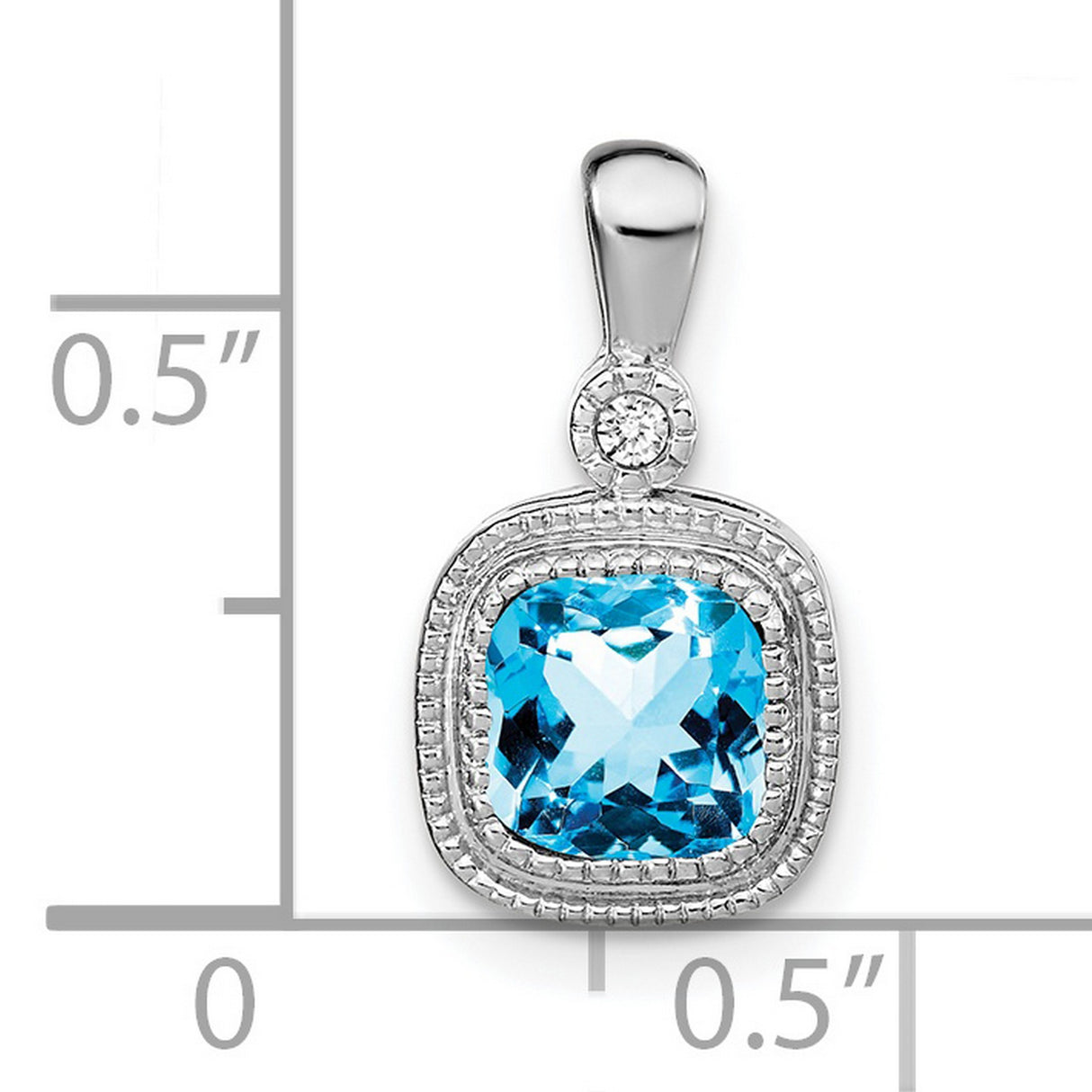 14k White Gold Pendant with Cushion Cut Swiss Blue Topaz and Diamond Halo