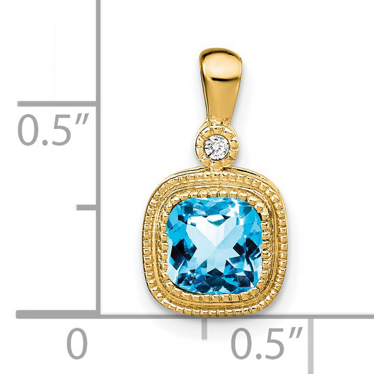 14k Yellow Gold Pendant with Blue Topaz and Diamond Accent, Vintage-Inspired Charm