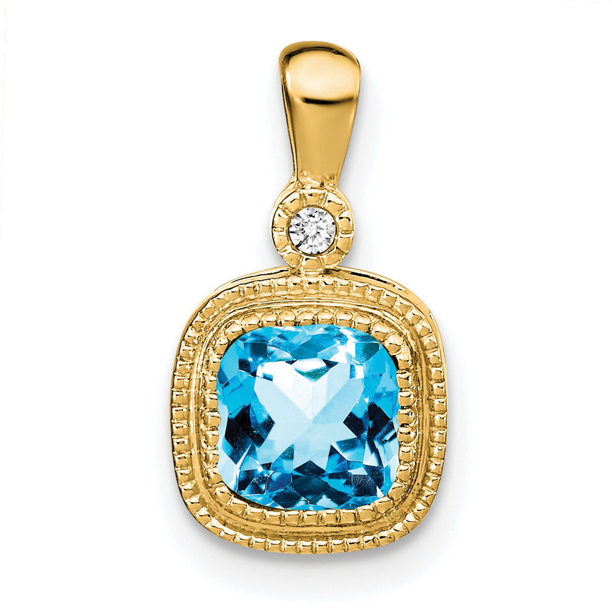 14k Yellow Gold Pendant with Blue Topaz and Diamond Accent, Vintage-Inspired Charm
