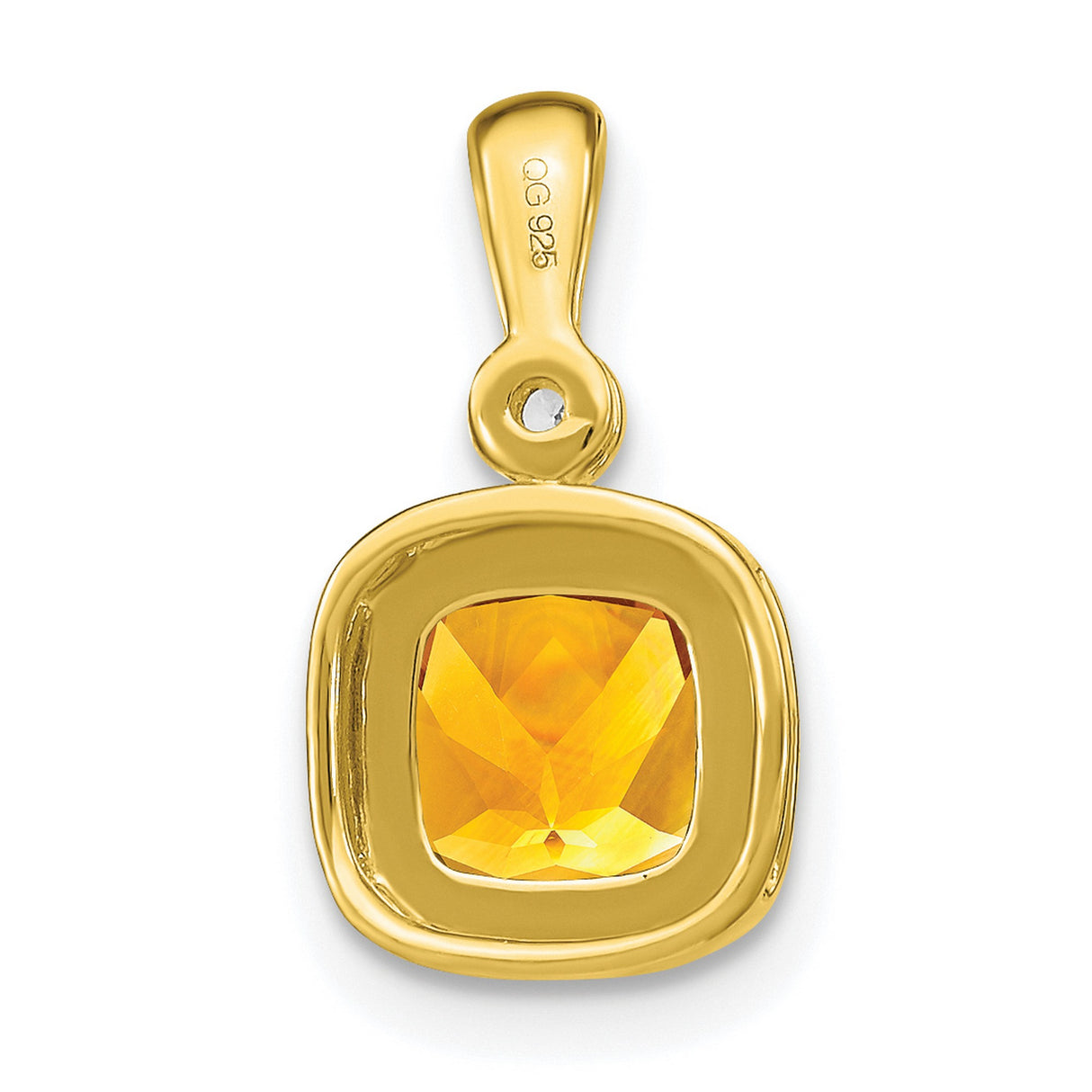14k Yellow Gold Pendant with Cushion Cut Citrine and Diamond Accent, Vintage Bezel Setting
