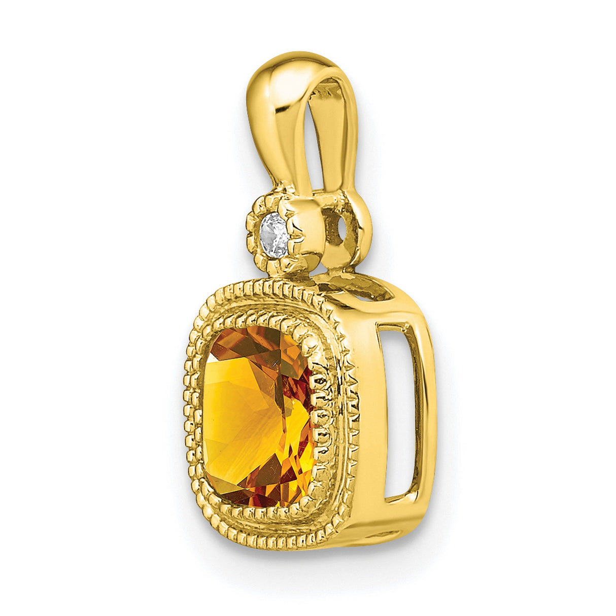 14k Yellow Gold Pendant with Cushion Cut Citrine and Diamond Accent, Vintage Bezel Setting