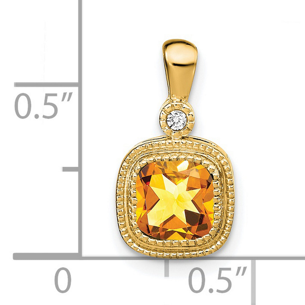 14k Yellow Gold Pendant with Cushion Cut Citrine and Diamond Accent, Vintage Bezel Setting