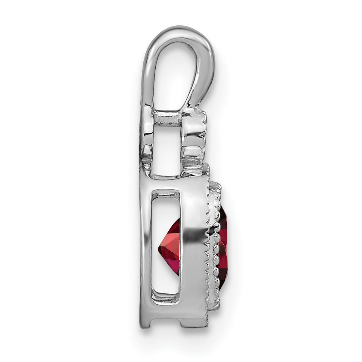 14k White Gold Pendant with Cushion Cut Garnet and Diamond Accent, Vintage Inspired