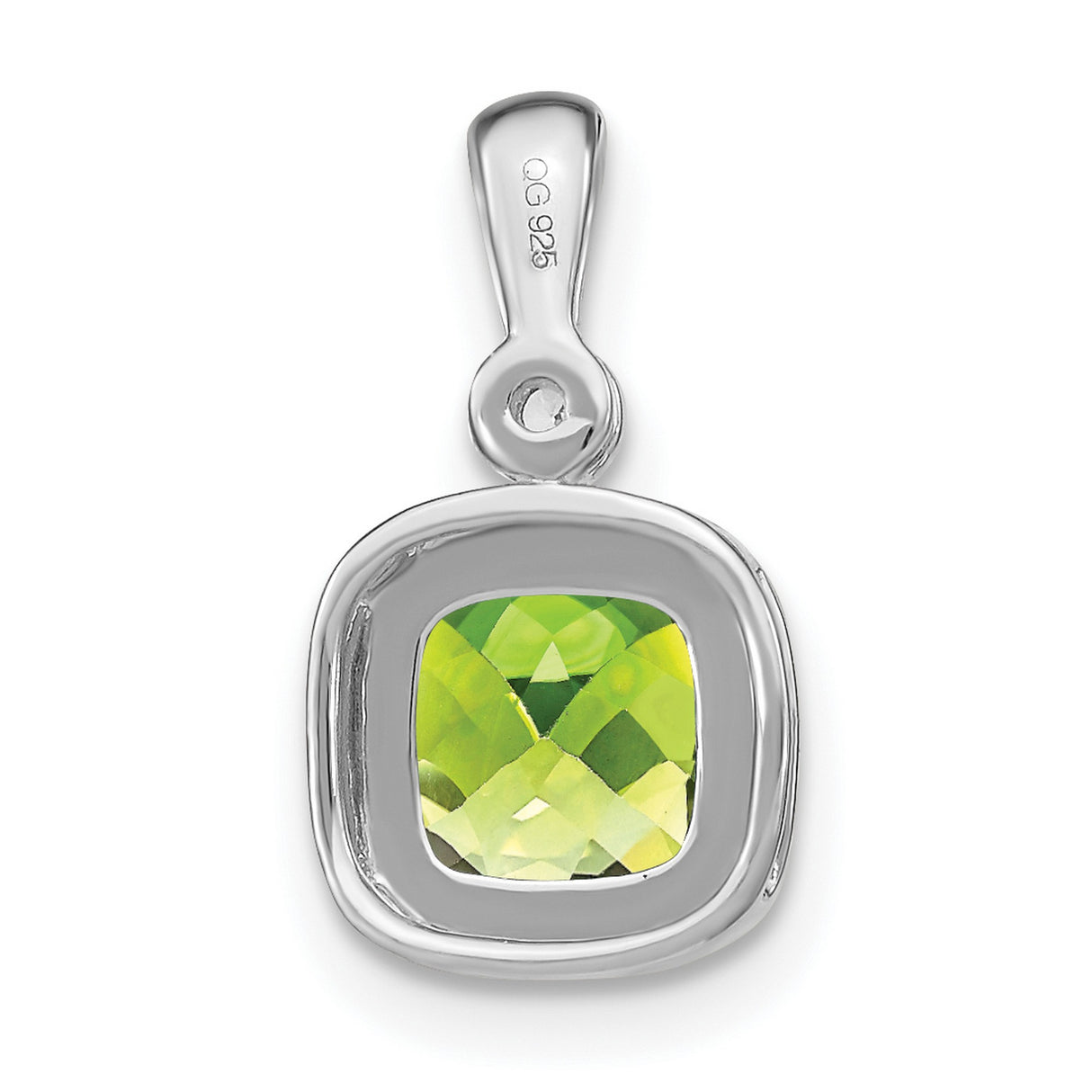 14k White Gold Pendant with Cushion Cut Peridot and Diamond Accents, Vintage Milgrain Design