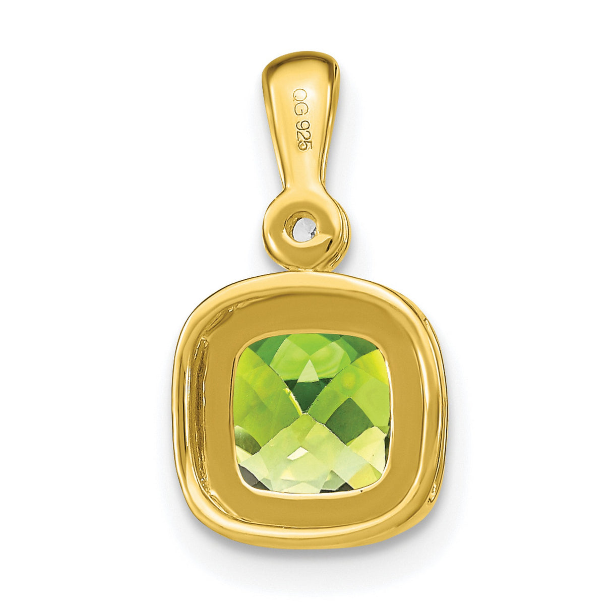 14k Yellow Gold Pendant with Cushion Cut Peridot and Diamond Accent, Vintage Inspired