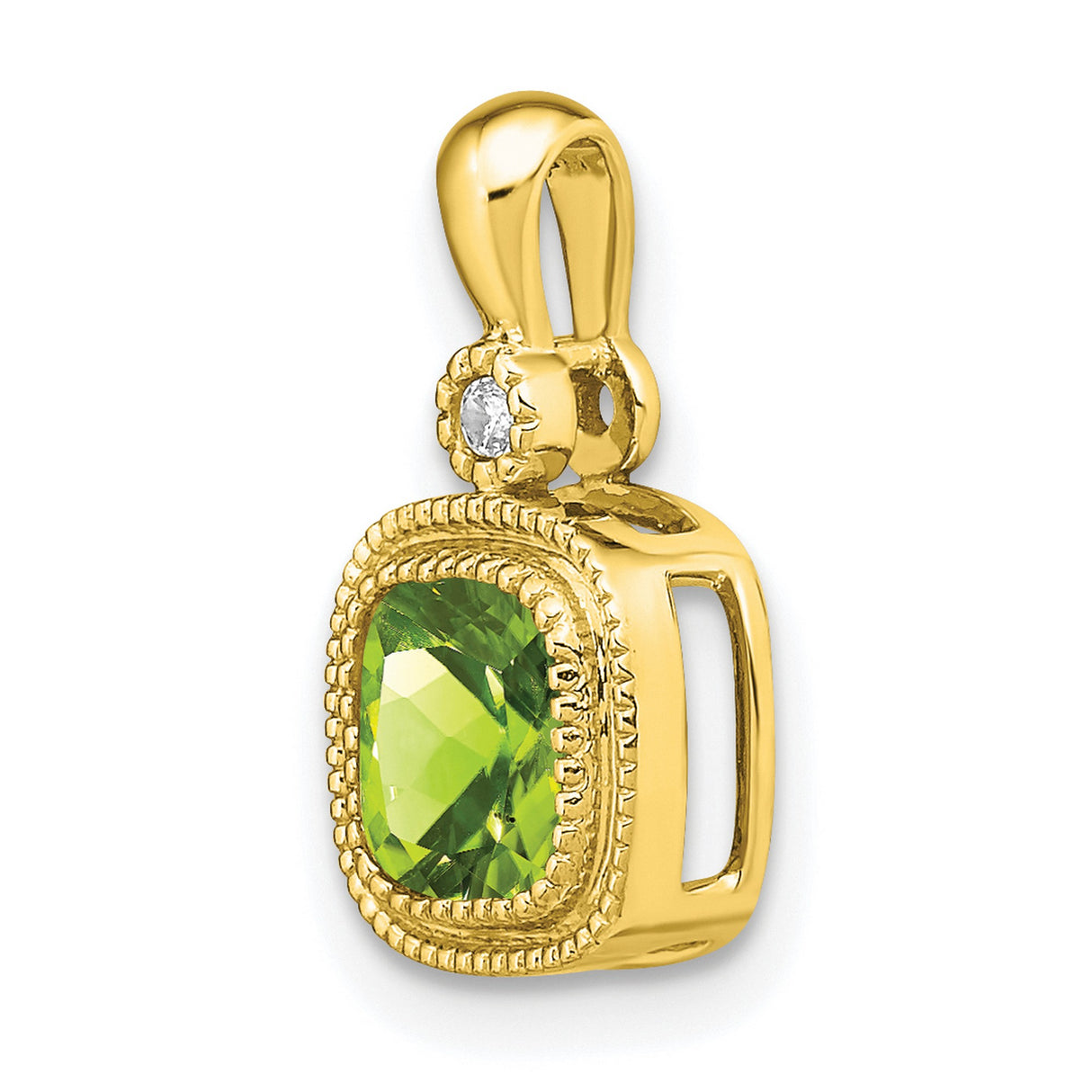 14k Yellow Gold Pendant with Cushion Cut Peridot and Diamond Accent, Vintage Inspired