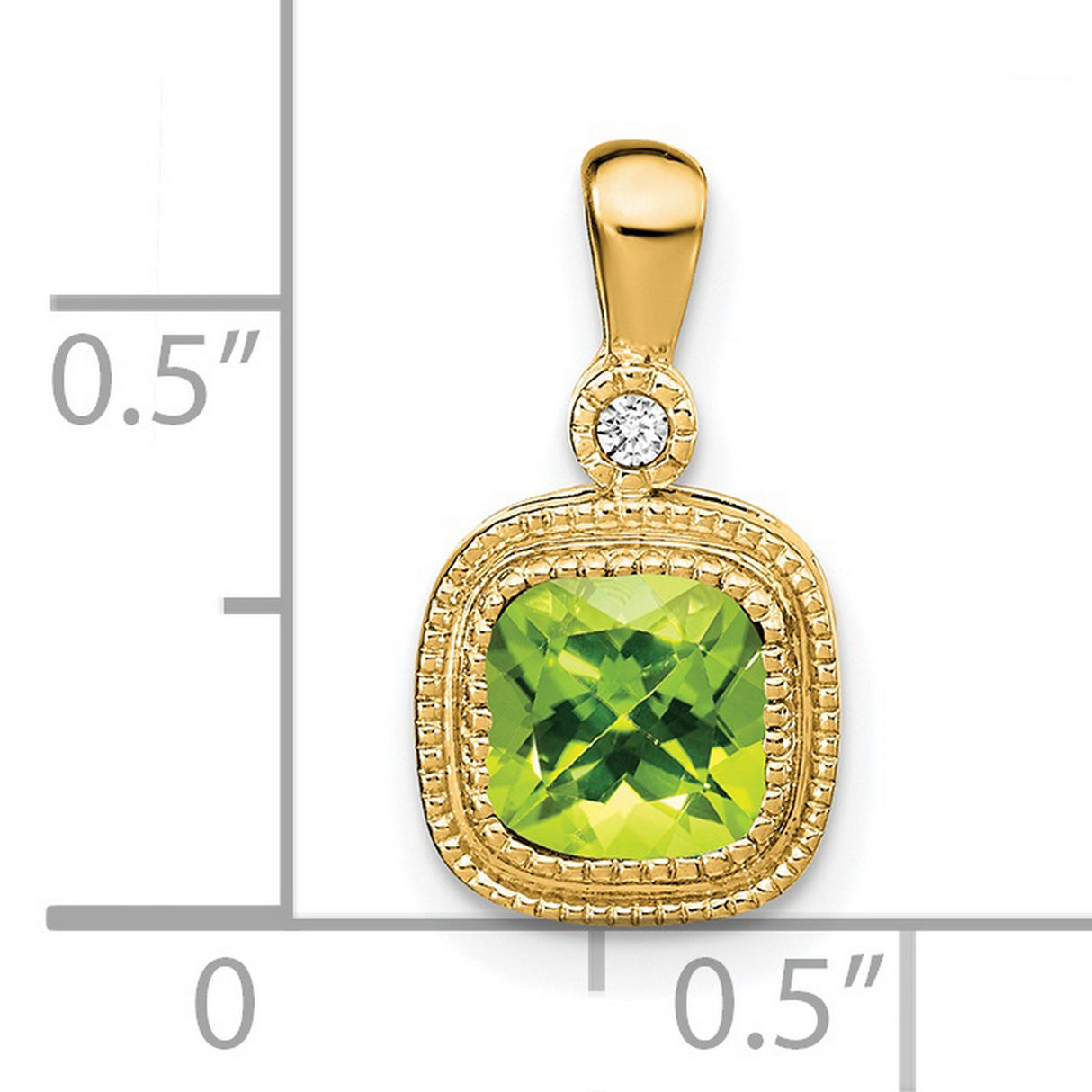 14k Yellow Gold Pendant with Cushion Cut Peridot and Diamond Accent, Vintage Inspired