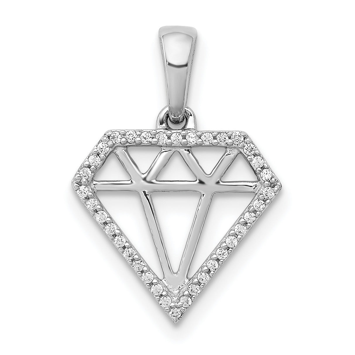 14k White Gold Diamond Pendant with Open Geometric Design for Women