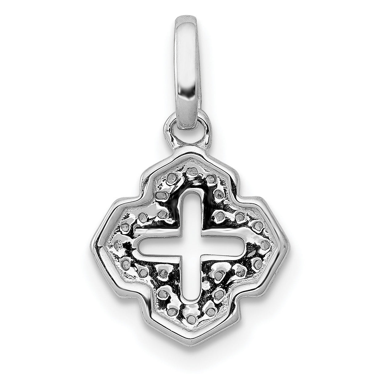 14k White Gold Cross Pendant with Diamond Accents, Cut-Out Christian Design for Women