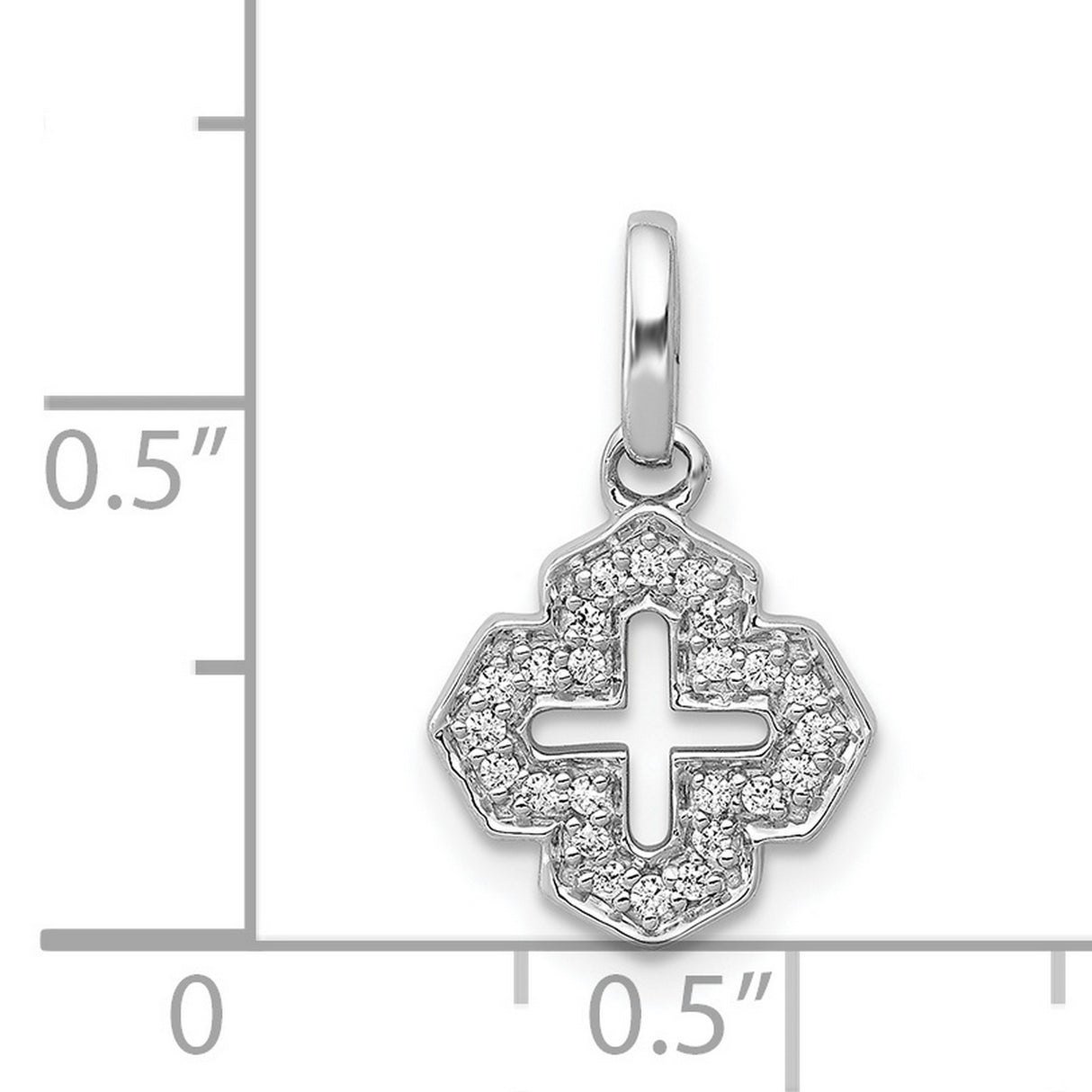 14k White Gold Cross Pendant with Diamond Accents, Cut-Out Christian Design for Women