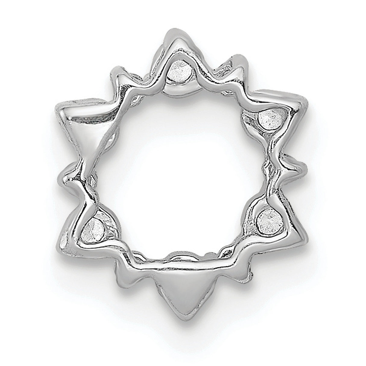 10k White Gold Circle Pendant with Alternating Heart and Cubic Zirconia, Open Loop Design