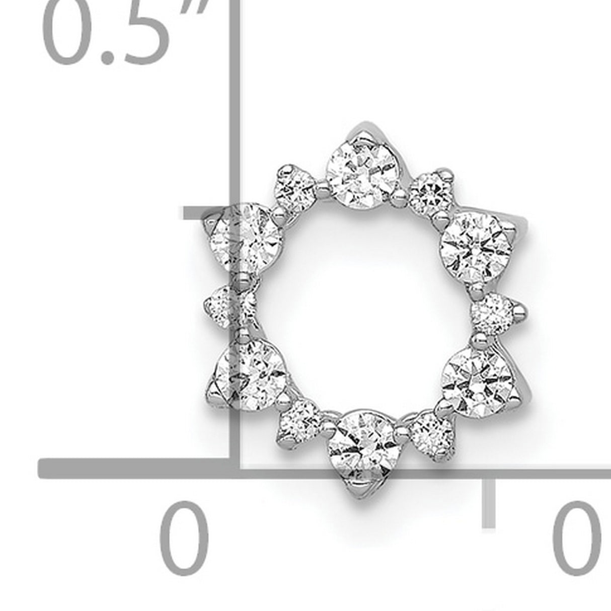 10k White Gold Circle Pendant with Alternating Heart and Cubic Zirconia, Open Loop Design