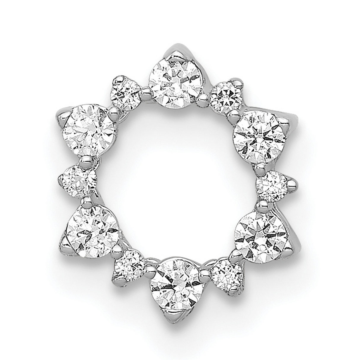 10k White Gold Circle Pendant with Alternating Heart and Cubic Zirconia, Open Loop Design