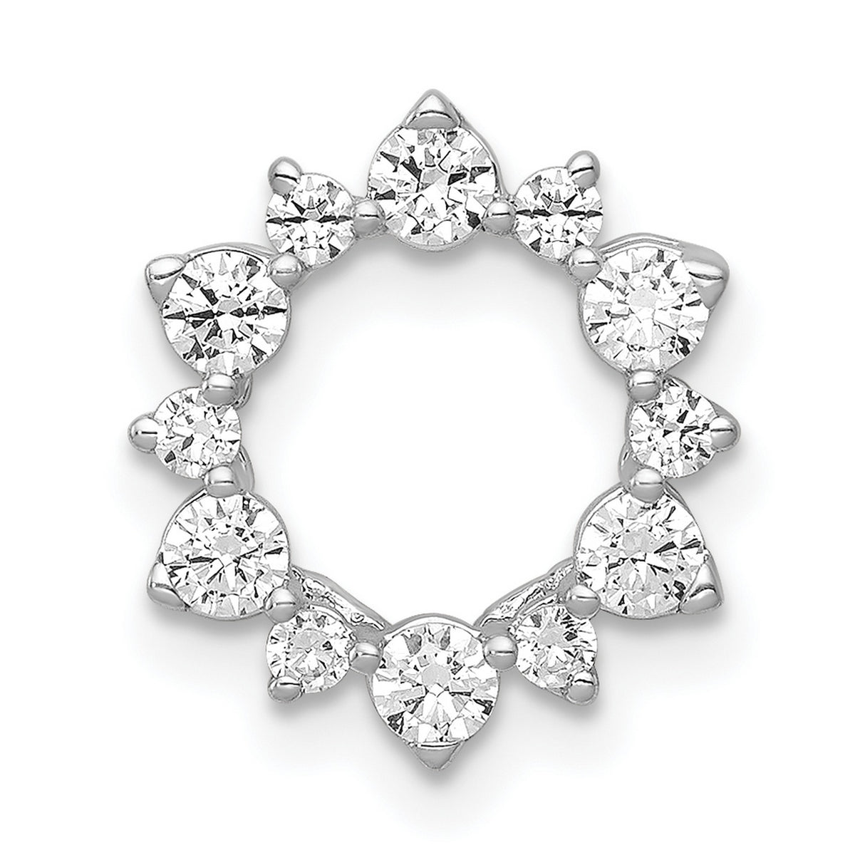 14k White Gold Diamond Circle Pendant with Round and Pear Cuts, Wreath Design for Women