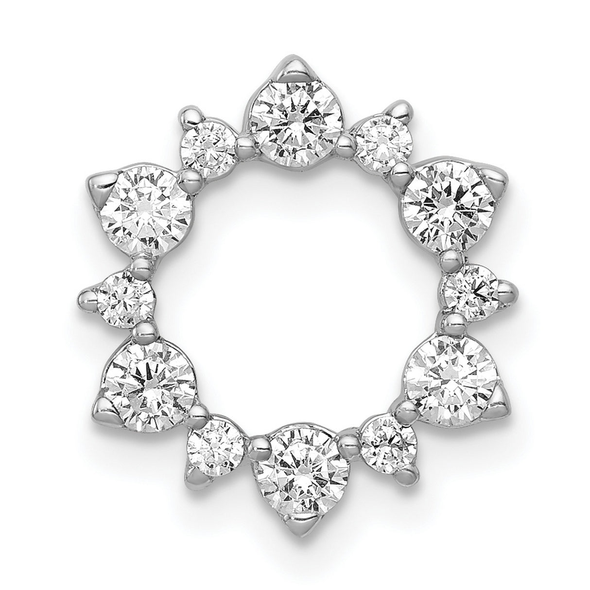 14k White Gold Diamond Circle Pendant with Floral Wreath Design for Women