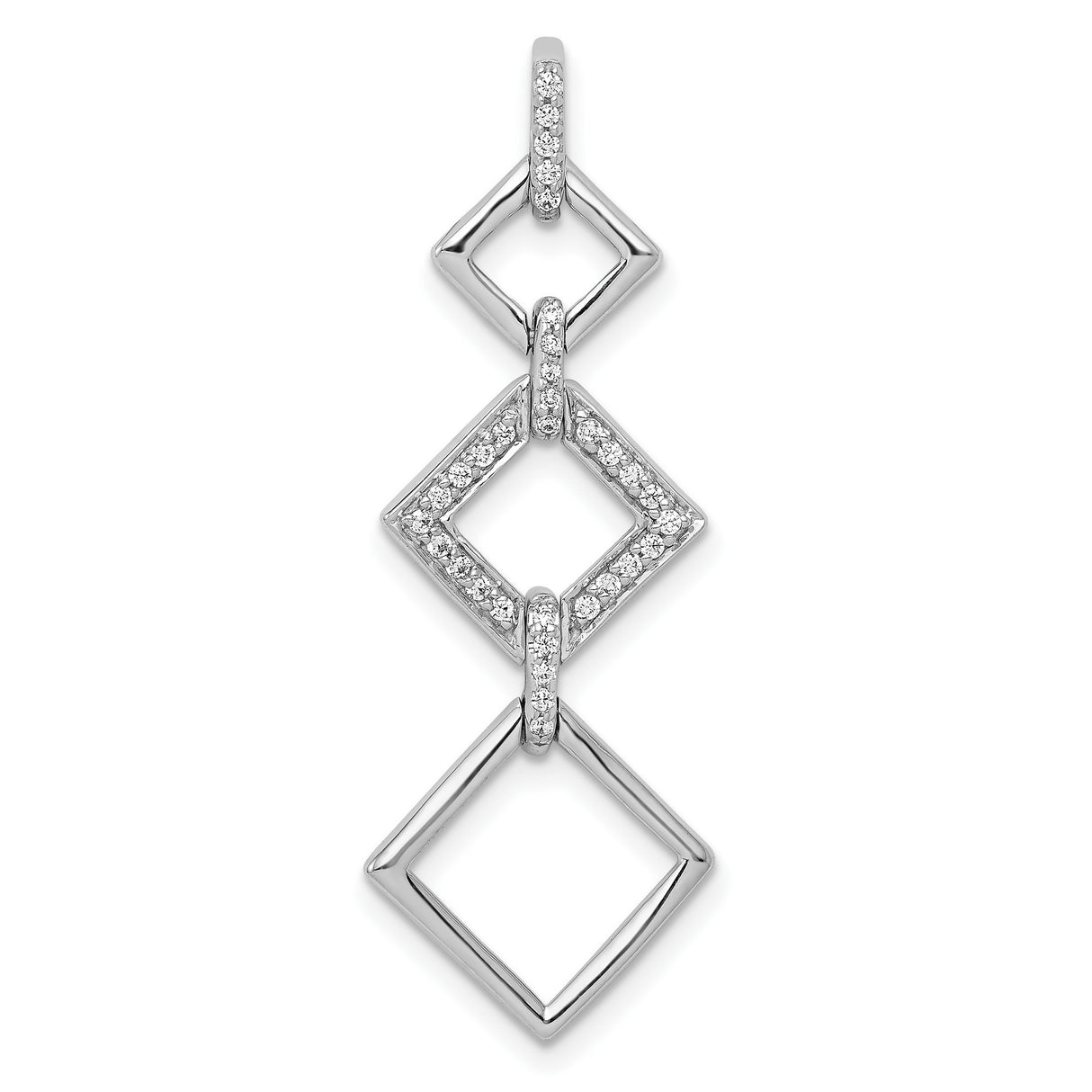 14k White Gold Diamond Pendant with Linked Open Squares, Modern Geometric Design